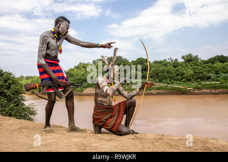 Kara Tribe from Dus Village of Omo Valley, Ethiopia Stock Photo