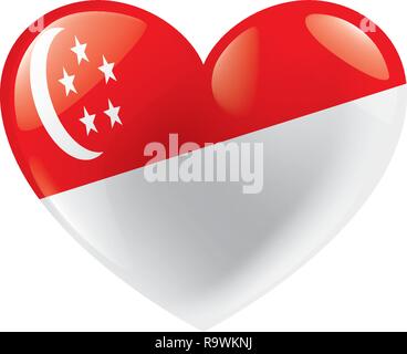 Singapore Isolated Heart Flag On White Background Comic Book Cartoon Pop Art Retro Illustration