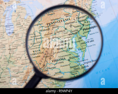 East Coast under loupe, Washington DC Stock Photo