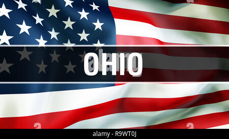 Ohio state on a USA flag background, 3D rendering. United States of America flag waving in the wind. Proud American Flag Waving, US Ohio state concept Stock Photo