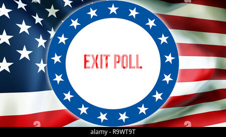 Exit poll election on a USA background, 3D rendering. United States of America flag waving in the wind. Voting, Freedom Democracy, Exit poll concept.  Stock Photo