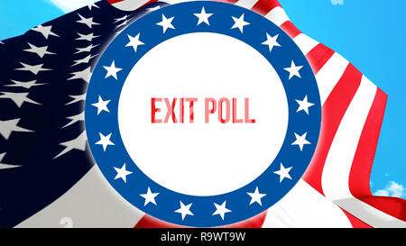 Exit poll election on a USA background, 3D rendering. United States of America flag waving in the wind. Voting, Freedom Democracy, Exit poll concept.  Stock Photo