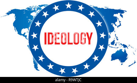 Ideology election on a World background, 3D rendering. World country map as political background concept. Voting, Freedom Democracy, Ideology concept. Stock Photo