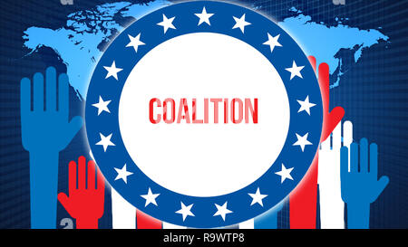 Coalition election on a World background, 3D rendering. World country map as political background concept. Voting, Freedom Democracy, Coalition concep Stock Photo