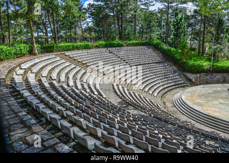 The grandstands of a modern outdoor amphitheater, a stage for small entertaining events, performances, concerts or presentations. Stock Photo