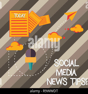 Handwriting text writing Social Media News Tips. Concept meaning Internet online communications new ways of knowledge Information and Documents Passin Stock Photo