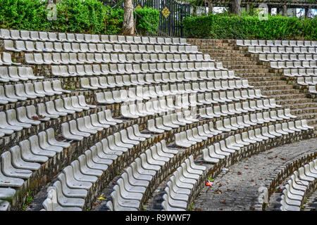 The grandstands of a modern outdoor amphitheater, a stage for small entertaining events, performances, concerts or presentations. Stock Photo