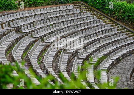 The grandstands of a modern outdoor amphitheater, a stage for small entertaining events, performances, concerts or presentations. Stock Photo