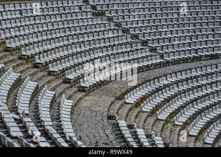 The grandstands of a modern outdoor amphitheater, a stage for small entertaining events, performances, concerts or presentations. Stock Photo