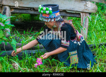 Girl from the Hmong Minority in Bam Na Ouan village Laos Stock Photo