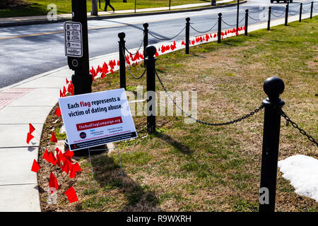 Millersville, PA, USA - February 22, 2016:  Students are reminded that if they see red flags in a dating relationship to seek help. Stock Photo