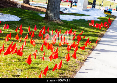 Millersville, PA, USA - February 22, 2016:  Students are reminded that if they see red flags in a dating relationship to seek help. Stock Photo