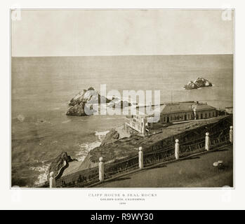 Cliff House and Seal Rocks, Golden Gate, California, United States, Antique American Photograph, 1893