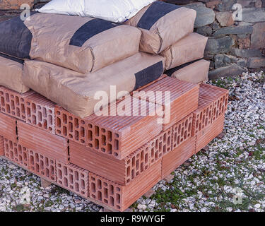 Pile of building brick and cement  material on the ground. Stock Image. Stock Photo