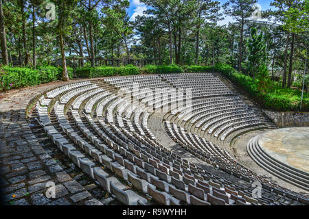 The grandstands of a modern outdoor amphitheater, a stage for small entertaining events, performances, concerts or presentations. Stock Photo