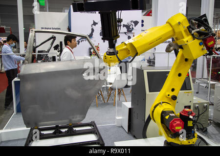 Bangkok, Thailand - November 21, 2018: Quality Assurance in the Automotive Industry - ABIS Automated automatic car body inspection system display in M Stock Photo