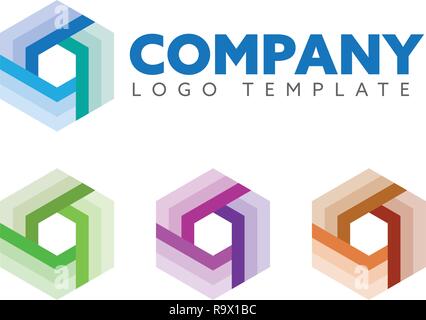 Hexagon shape company logo vector template, abstract cube symbol for science, technology or logistics Stock Vector