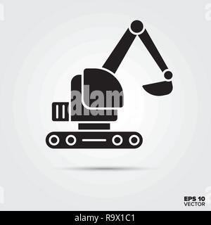 Excavator glyph icon vector. Construction equipment symbol. Stock Vector