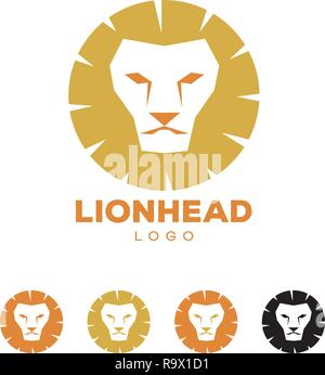 Vector company logo template with golden and copper colored lion head illustration. Business design element. Stock Vector