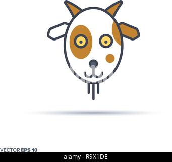 Cute goat face outline vector icon with color fill. Funny animal illustration. Stock Vector