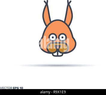 Cute squirrel face outline vector icon with color fill. Funny animal illustration. Stock Vector