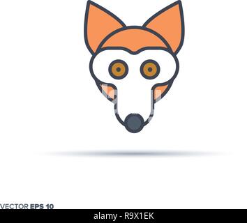 Cute fox face outline vector icon with color fill. Funny animal illustration. Stock Vector