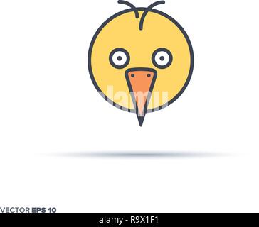 Cute chicken face outline vector icon with color fill. Funny animal illustration. Stock Vector