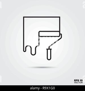 Wall painting with paint roller line icon vector illustration. Home decoration and interior symbol. Stock Vector