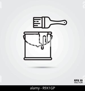 Paint brush and paint canister line icon vector illustration. Home decoration and interior symbol. Stock Vector