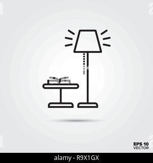 side table and floor lamp line icon vector illustration. Home decoration and interior symbol. Stock Vector