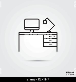 office desk line icon vector illustration. Home decoration and interior symbol. Stock Vector