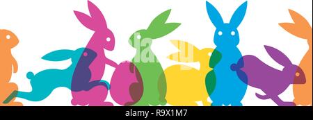 Seamless Easter banner with multicolored easter bunnies vector illustration Stock Vector