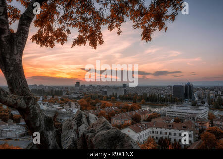 Panoramic autumn view from one of the hills - Nebet tepe hill in Plovdiv city - european capital of culture 2019, Bulgaria, Europe Stock Photo