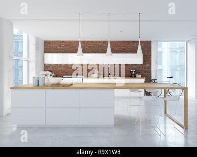 3d rendering. loft apartment with living room and kitchen. Stock Photo