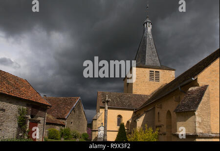 Threatening sky above Châteauneuf-en-Auxois, France Stock Photo