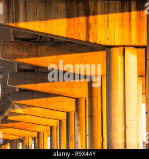 detail of concrete columns underneath motorway bridge Marseilles, South of France, France Stock Photo