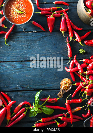 Food ingredients. Fresh red hot Chili Pepper. Chili sauce Stock Photo