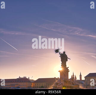 The fountain statue in front of the prince bishop residence of Wurzburg. Symbol of Franconia free state Bavaria Germany. Travel destination summer sun Stock Photo