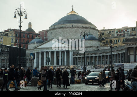 Piazza Plebiscito with the 'San Francesco di Paola' basilica, City of Naples, Campania region, Italy Stock Photo