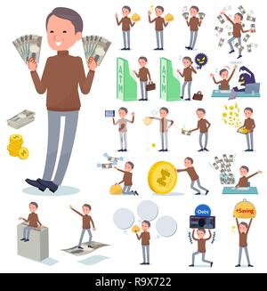 A set of middle Age man with concerning money and economy.There are also actions on success and failure.It's vector art so it's easy to edit. Stock Vector