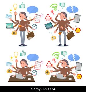 A set of middle Age man who perform multitasking in the office.There are things to do smoothly and a pattern that is in a panic.It's vector art so it' Stock Vector