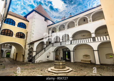 Scenic view at marble architecture in Varazdin old town, Northern Croatia. Stock Photo