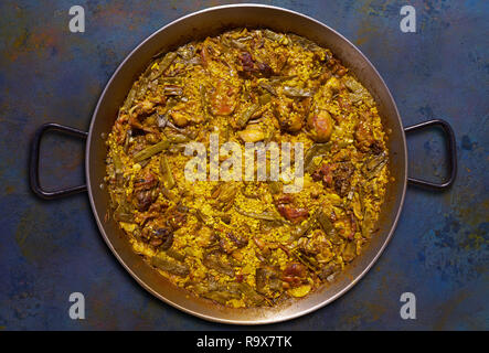 Paella of chicken and rabbit from Valencia original recipe in Spain Stock Photo