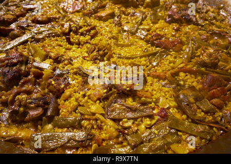 Paella of chicken and rabbit from Valencia original recipe in Spain Stock Photo