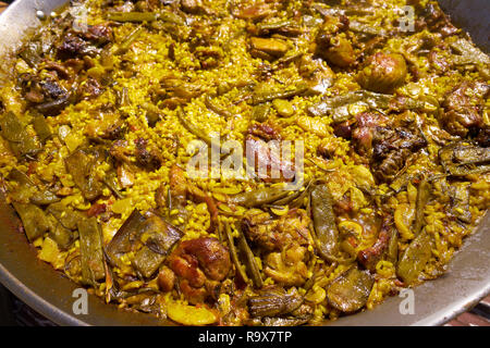 Paella of chicken and rabbit from Valencia original recipe in Spain Stock Photo