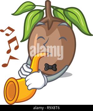With trumpet sapodilla fruit cut in shape cartoon Stock Vector