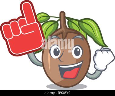 Foam finger slice sapodilla fruit on shape cartoon Stock Vector