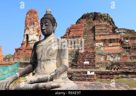 Ayutthaya in Thailand - UNESCO World Heritage Site near Bangkok. Buddhist temple complex. Wat Mahathat. Stock Photo