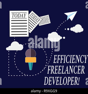 Text sign showing Efficiency Freelancer Developer. Conceptual photo ensure projects run smoothly and efficient Information and Documents Passing thru  Stock Photo