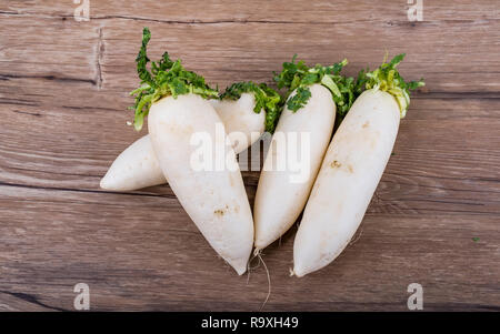 Daikon radish on the wood background Stock Photo